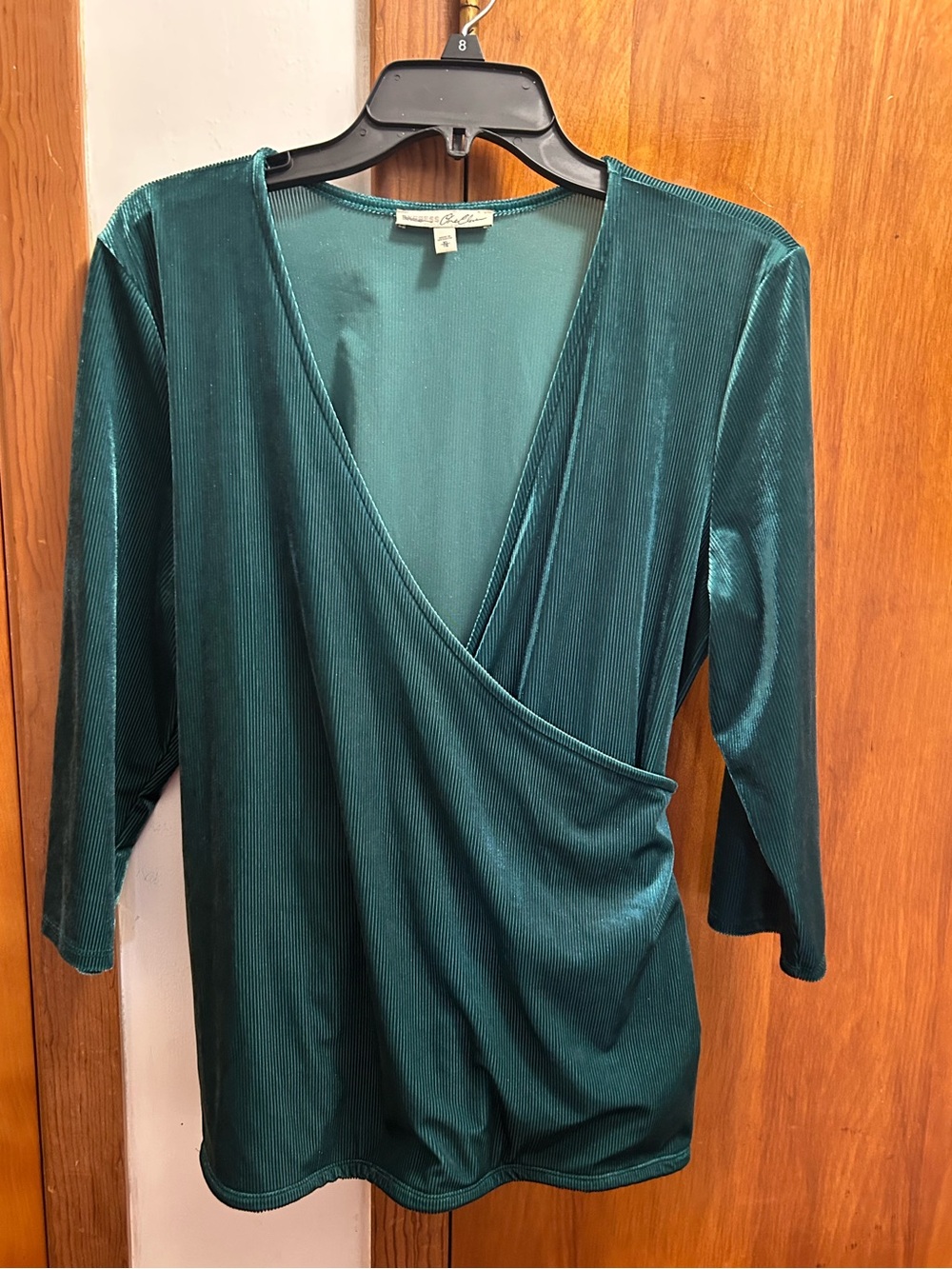 Express Deep Green Velvet Wrap-Style Blouse